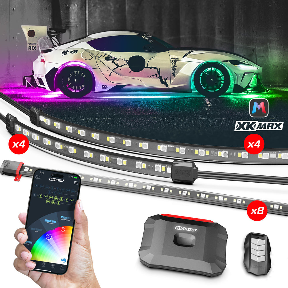 XK Glow MX-CAR-PRO XKMAX RGBW 16pc Addressable Car Underglow & Interior Wheel Image 1