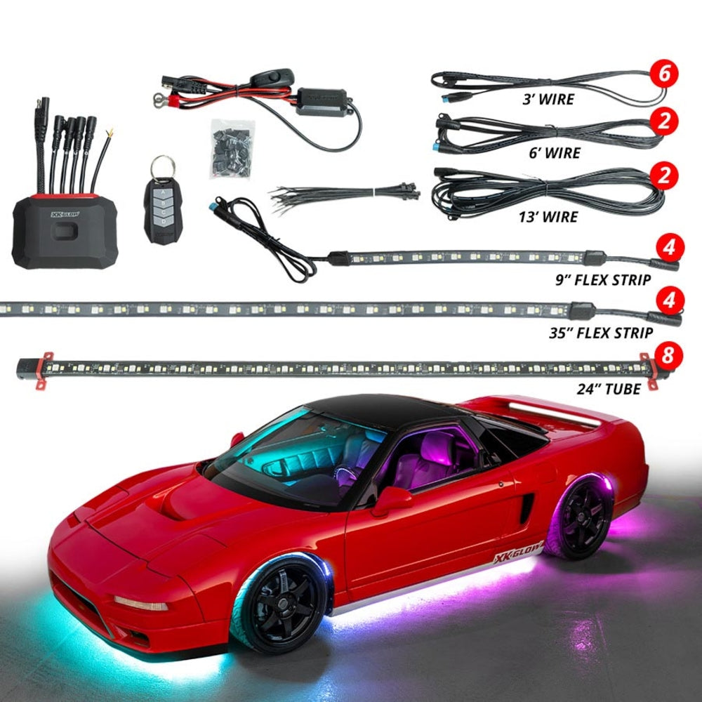 XK Glow MX-CAR-PRO XKMAX RGBW 16pc Addressable Car Underglow & Interior Wheel