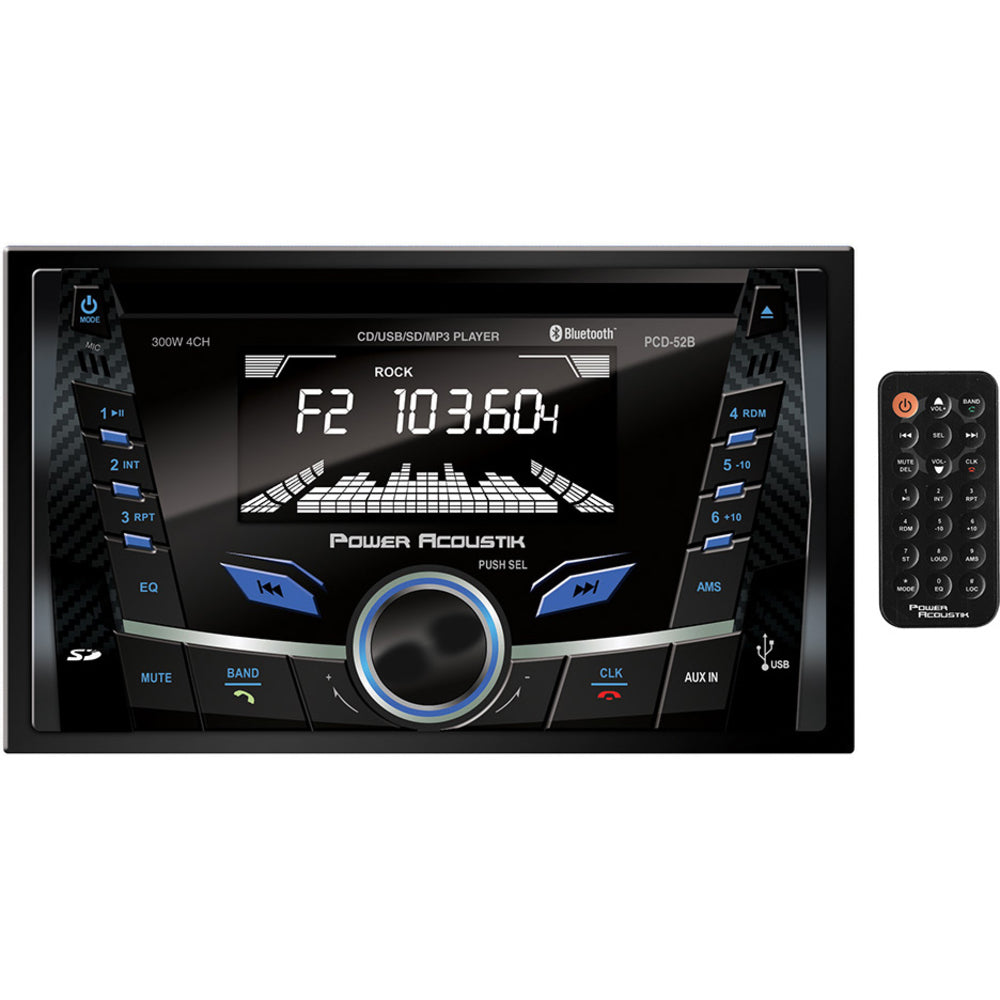 Power Acoustik PCD52B 2 Din 300 Watt 4 Channel CD and MP3 AM/FM Receiver SD/USB Image 1
