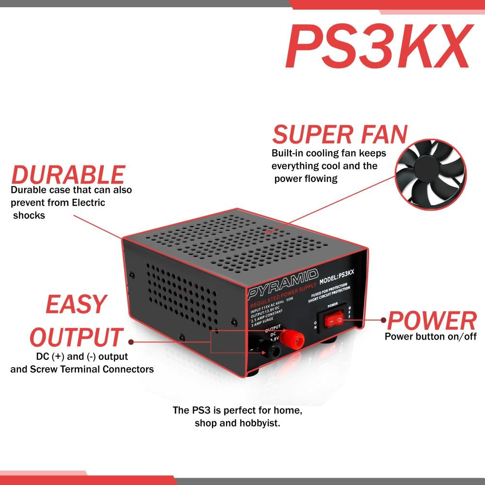 Pyramid PS3Kx 3 Amp Power Supply - 13.8V Linear Regulated Design