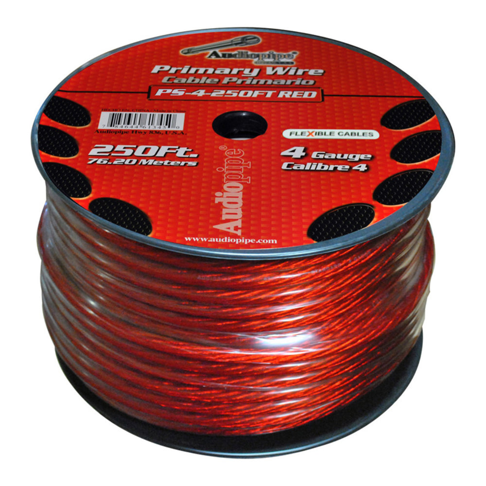 Audiopipe PS4RD Power Cable 250 Ft. - Red, Flexible Image 1