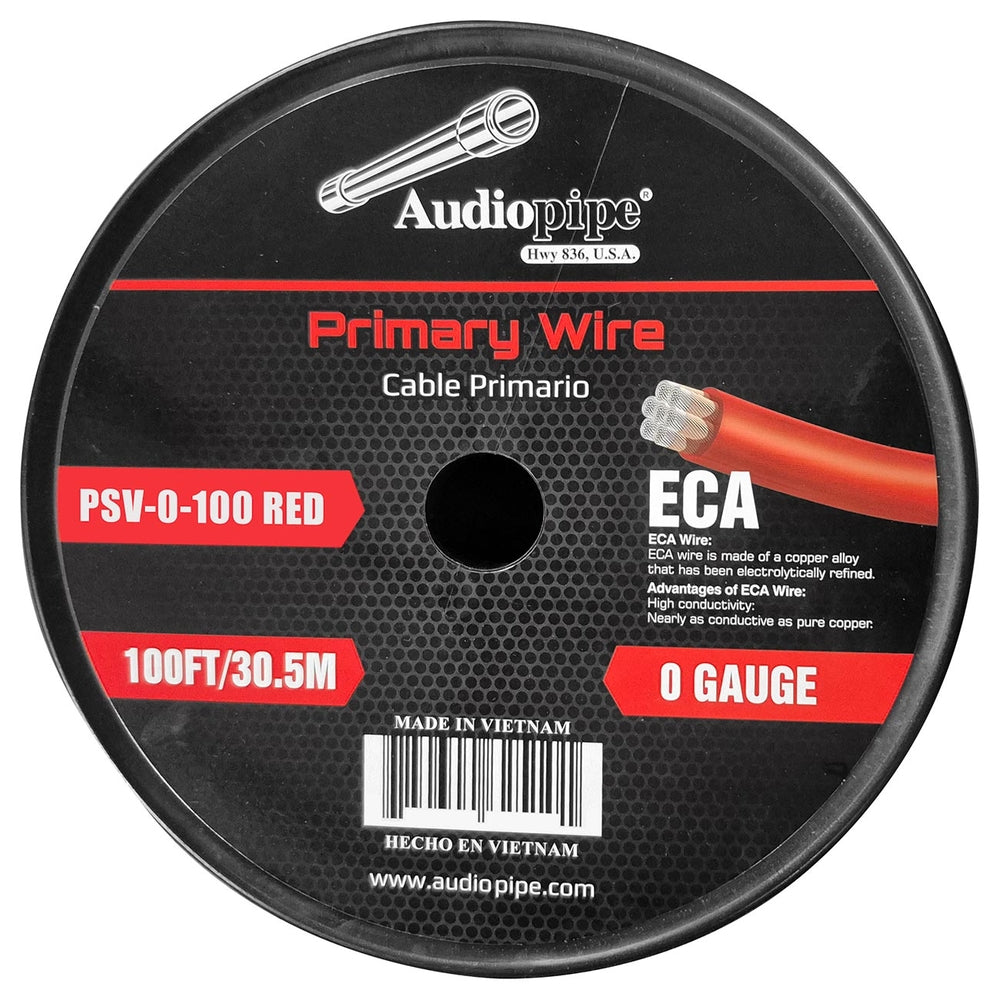 Audiopipe PSV-0-100 Red Flexible ECA Power Cable 0 Gauge 100 Foot