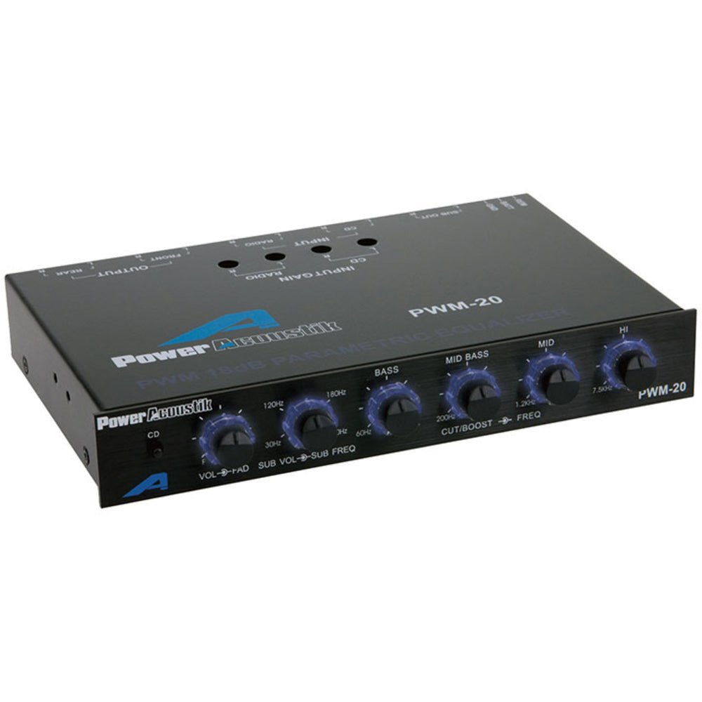 Power Acoustik PWM-20 Equalizer Pre-Amp - 18dB/Octave, 4 Band Parametric EQ, Subwoofer Crossover Image 1