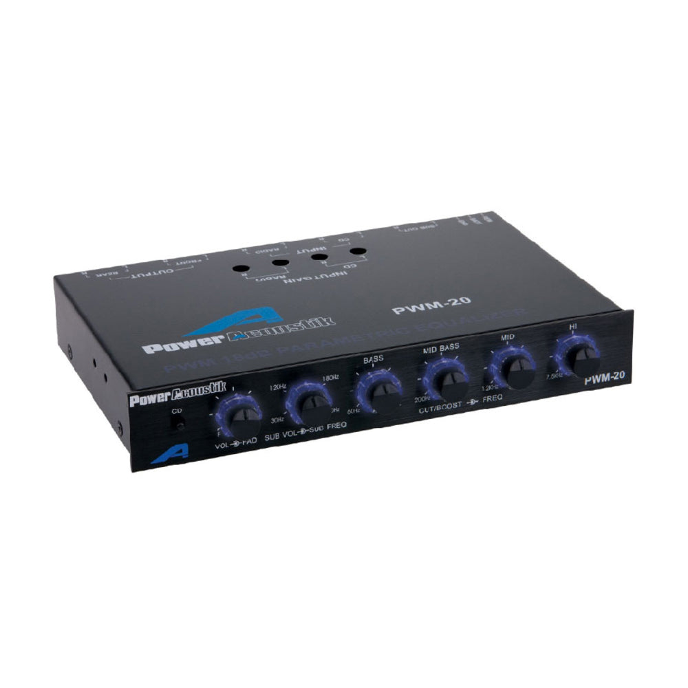 Power Acoustik PWM-20 Equalizer Pre-Amp - 18dB/Octave, 4 Band Parametric EQ, Subwoofer Crossover